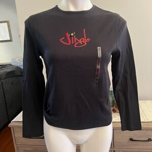 Black Long Sleeve Tee with Red 'Jingle' Design